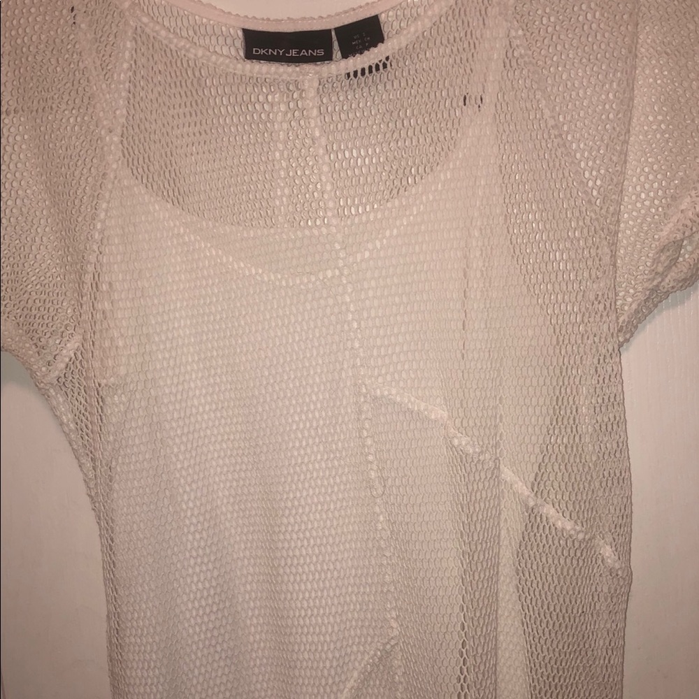 DKNY White Short Sleeve Top w/ tank small NWOT
